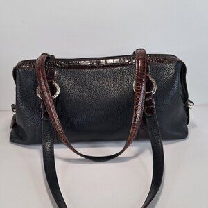 Brighton Croc Embossed Pebble Leather Black and Brown Shoulder Bag Handbag